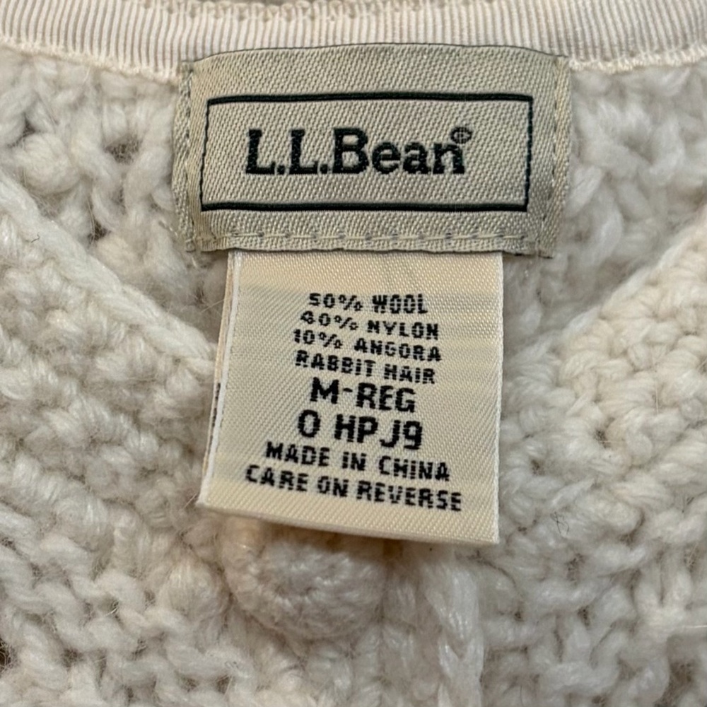 L.L.Bean Angora Wool Blend Popcorn Bobble Knit Cardigan Sweater In Ivory Size M - Picture 3 of 7